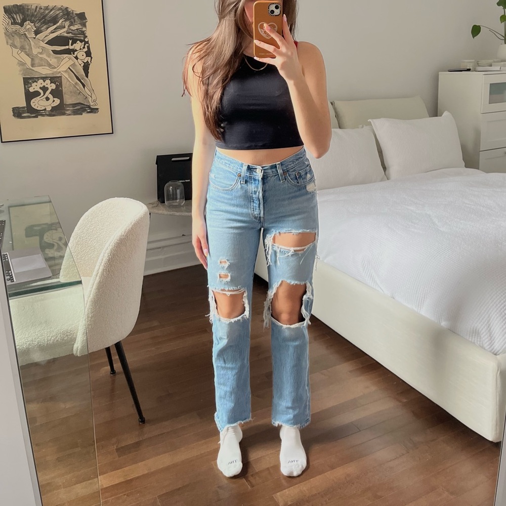Levi's Light Blue Distressed Straight Leg Jeans